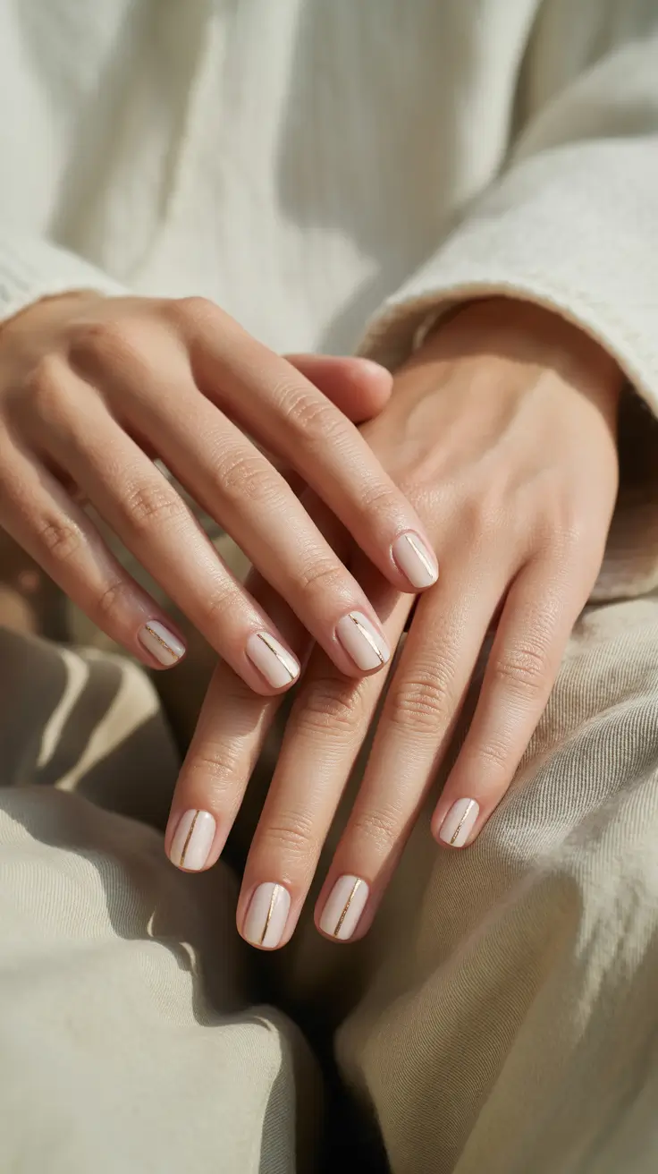 simple short classy elegant golden minimal lines winter nails