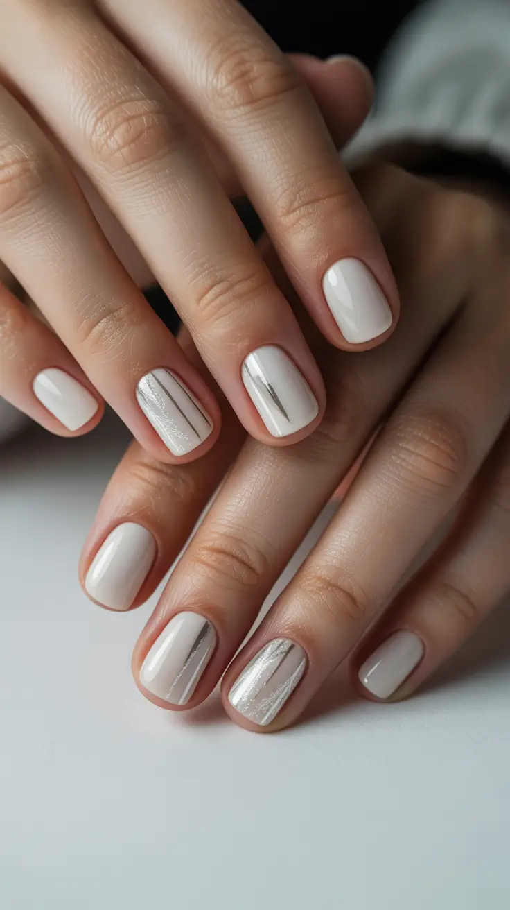 white silver simple elegant frosted stripe winter nails