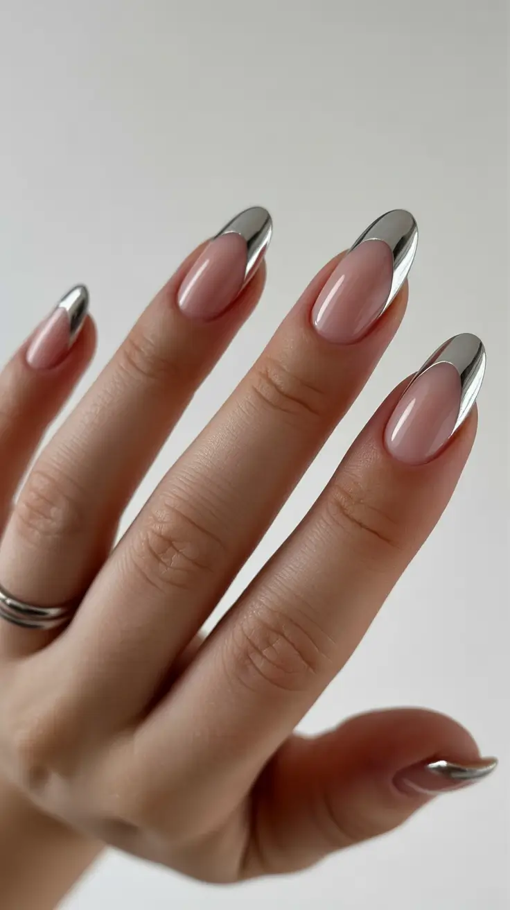 Chrome French Nude Winter Nails 2025