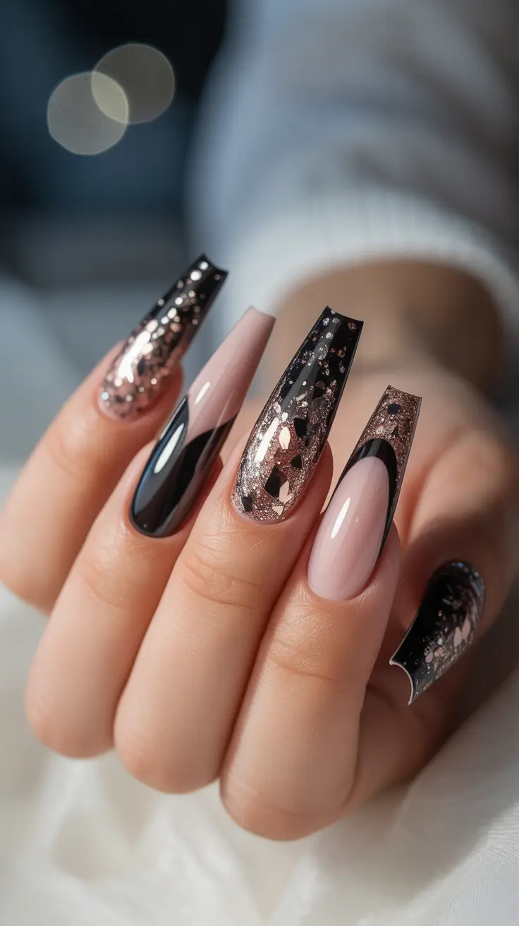 Nude Glitter Winter Nails 2025