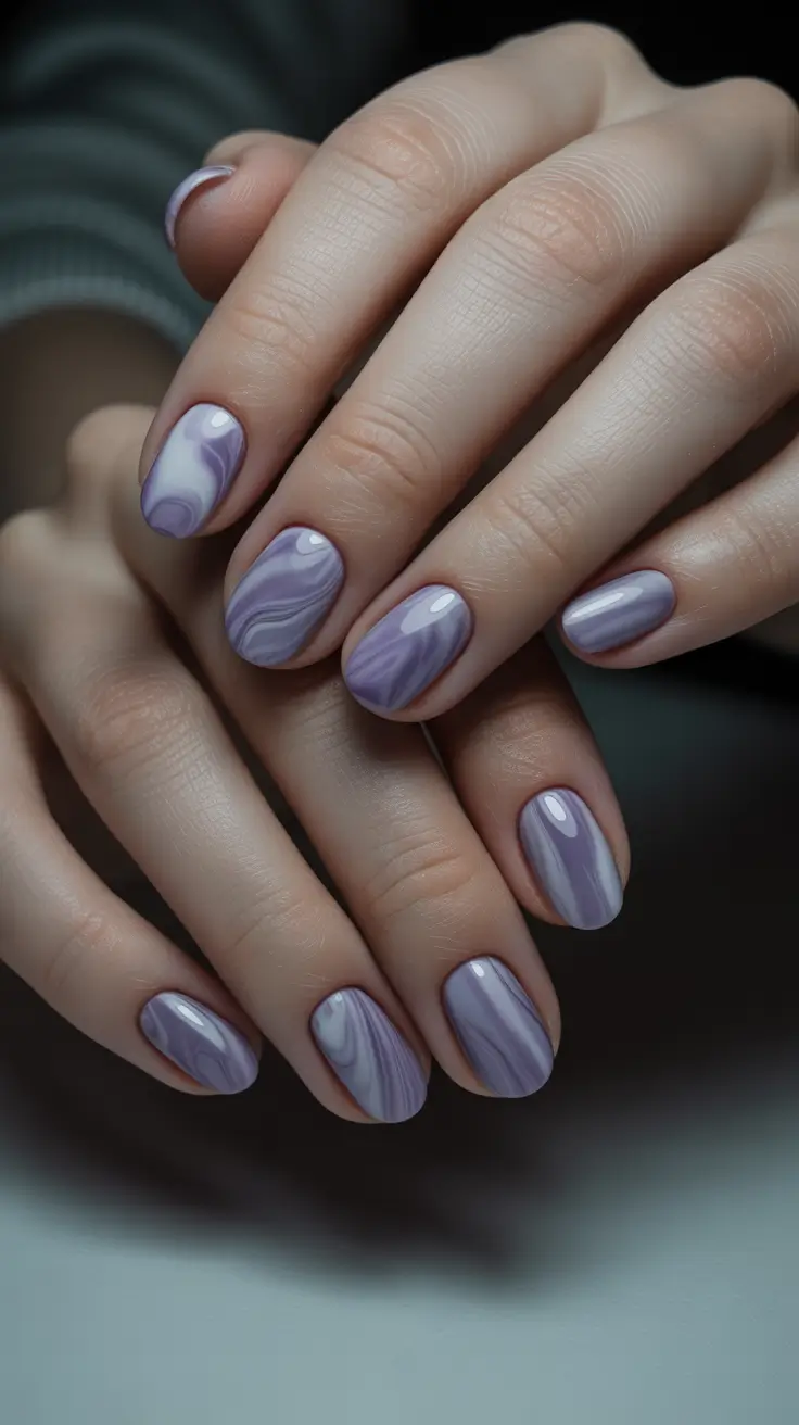 Lavender Marble Winter Nails 2025