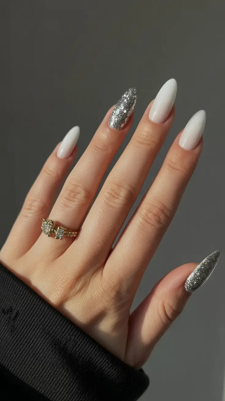 Milky Silver Winter Nails 2025