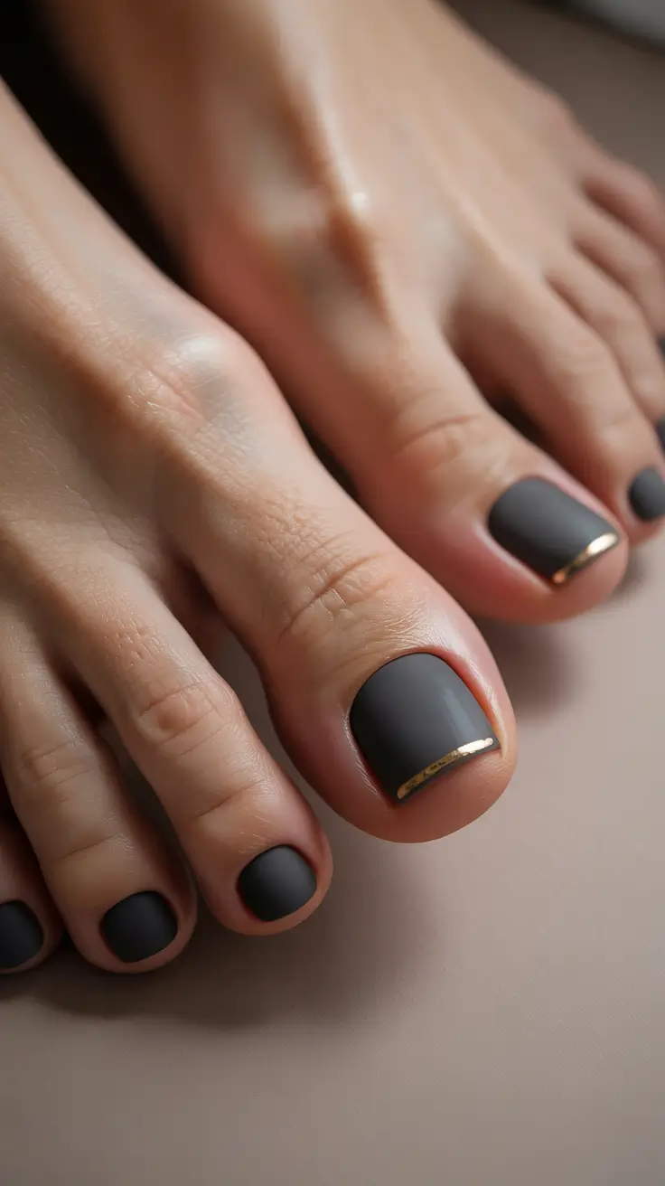 winter holiday nails Matte Charcoal Gold-Tipped