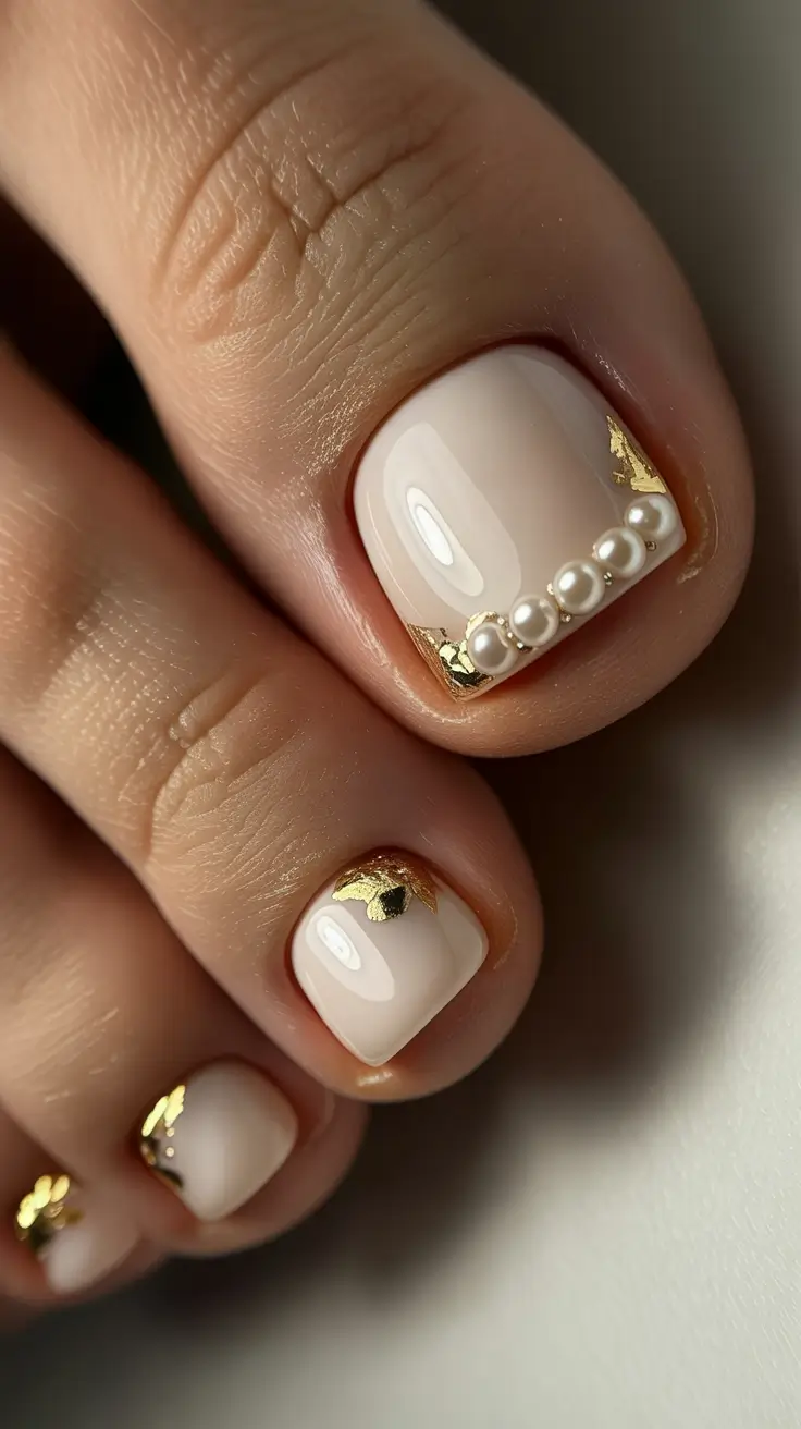 winter holiday nails Pearl & Gold Elegance