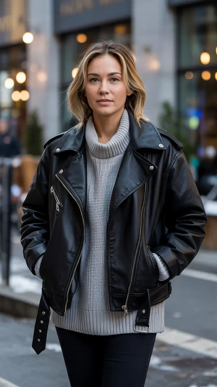 2025 Leather Cool Meets Cozy Knit