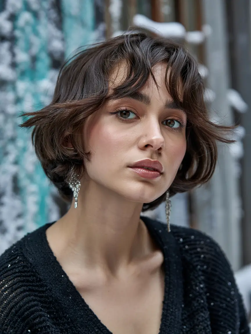 Short Wavy Pixie Textured Espresso Bob