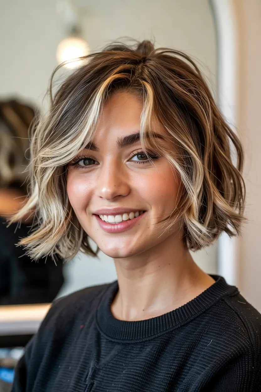 Wavy Blonde Pixie Bob with Highlights