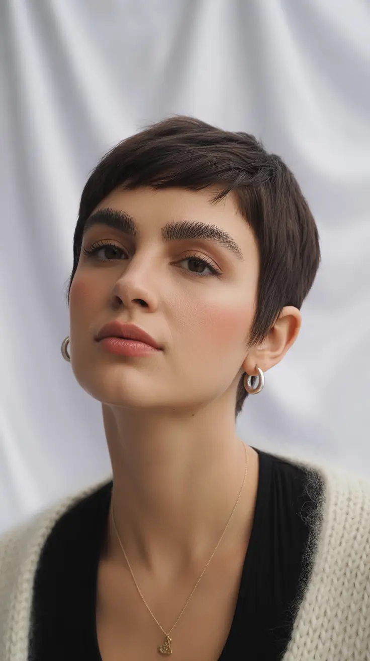 Short Brunette Pixie Minimalist Cropped Elegance