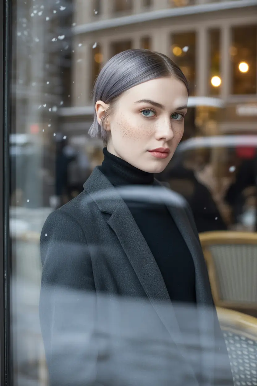 Short Blonde Modern Pixie Smoky Platinum Minimalism