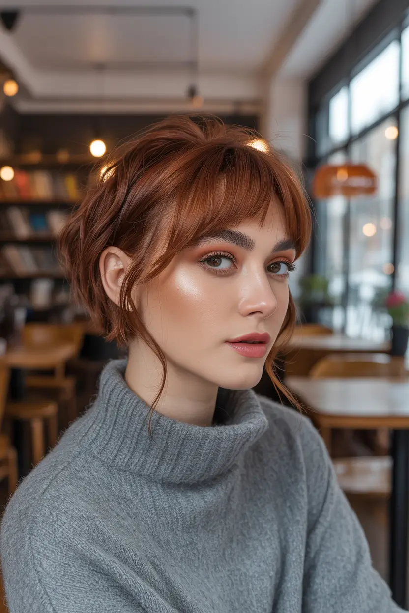 Red Short Pixie Warm Copper with Bangs