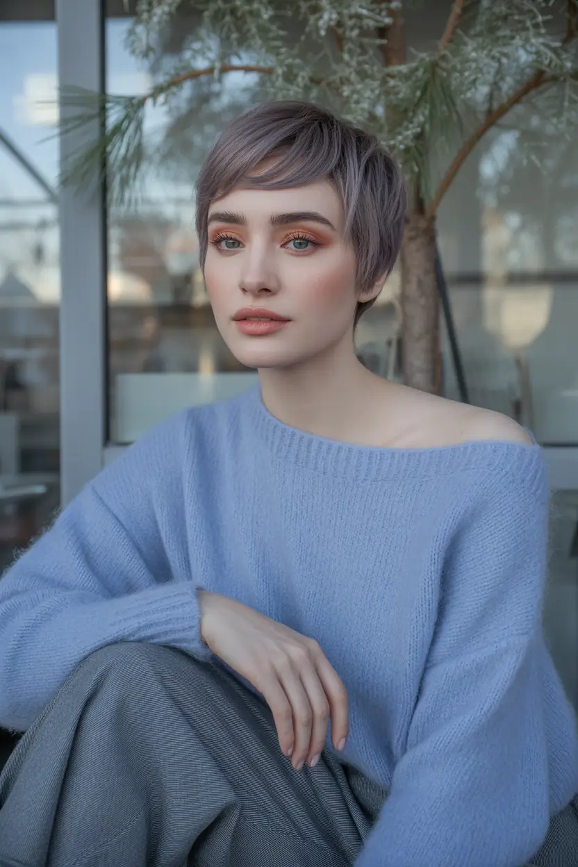 Short Blonde Modern Pixie Frosted Lilac Elegance