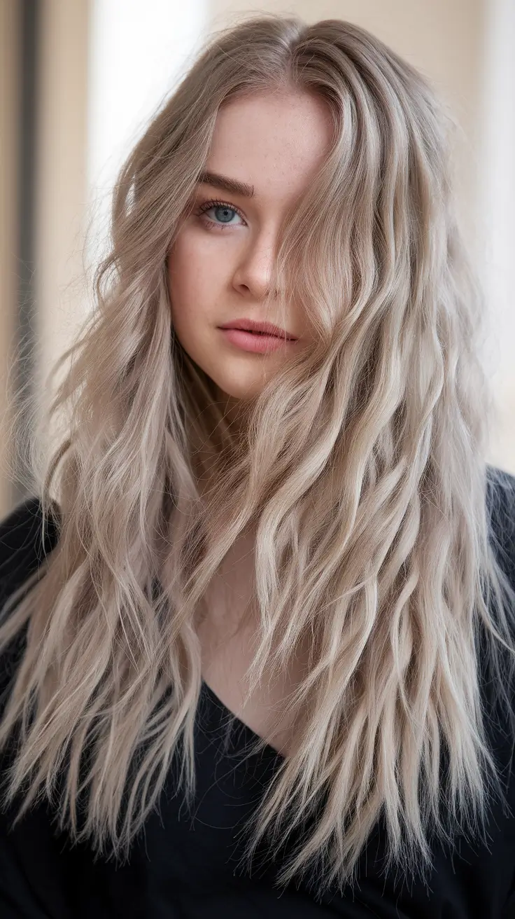 Balayage hair color ideas 2026 Soft Iced Beige Waves