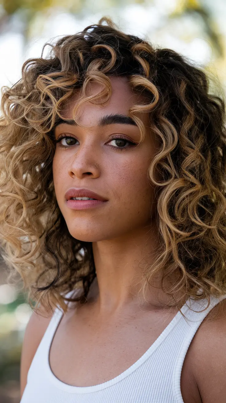 Balayage hair color ideas 2026 Curly Caramel Crush