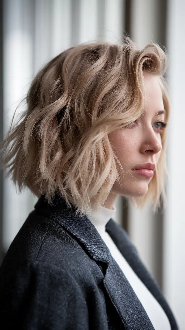 Balayage hair color ideas 2026 Champagne Textured Bob