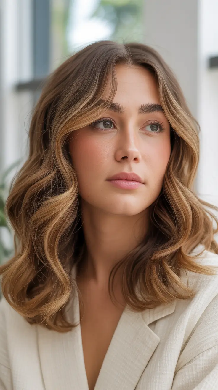 golden caramel brown hair Golden Caramel Mid-Length Glow