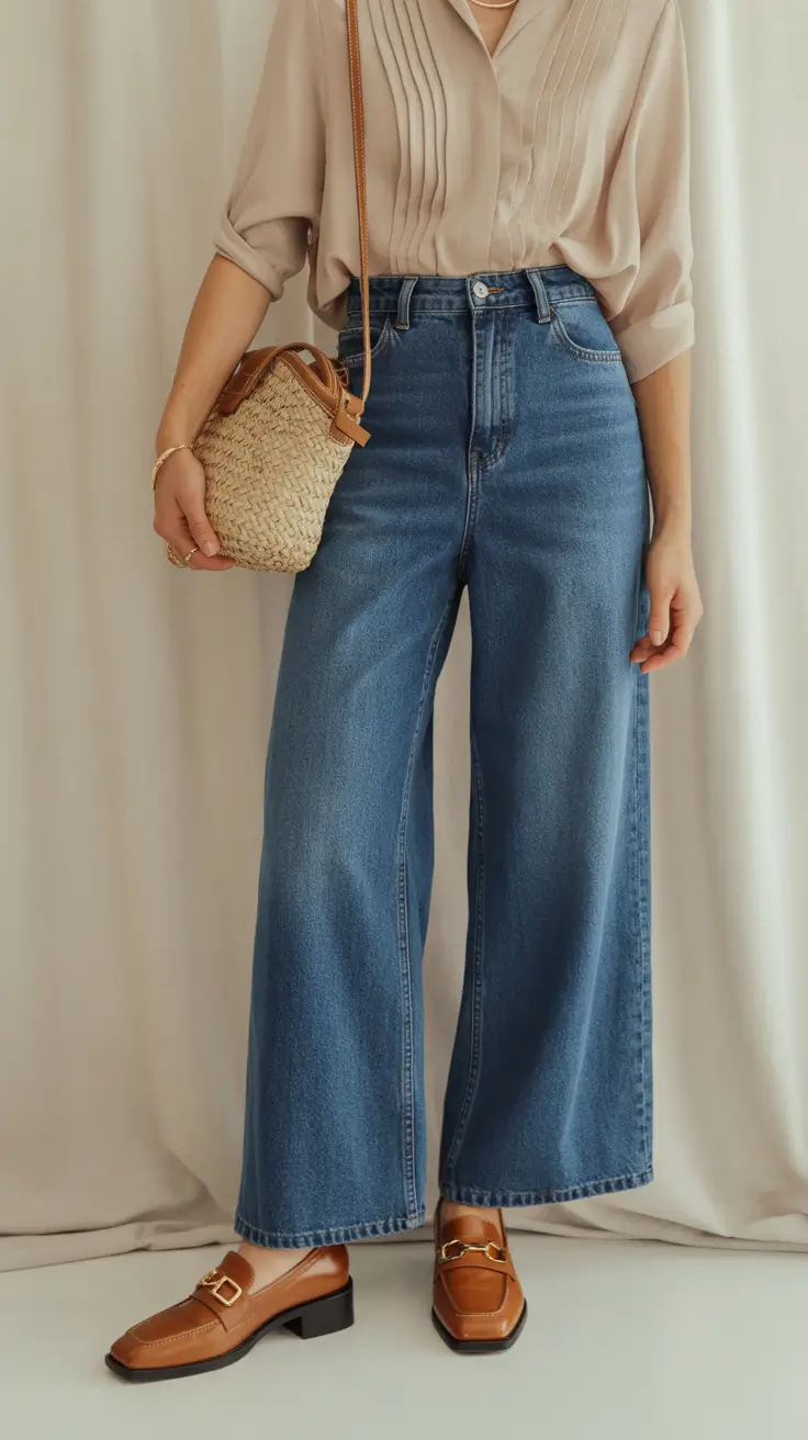 brunch outfits 2026 - Timeless Denim With a Soft Neutral Blouse