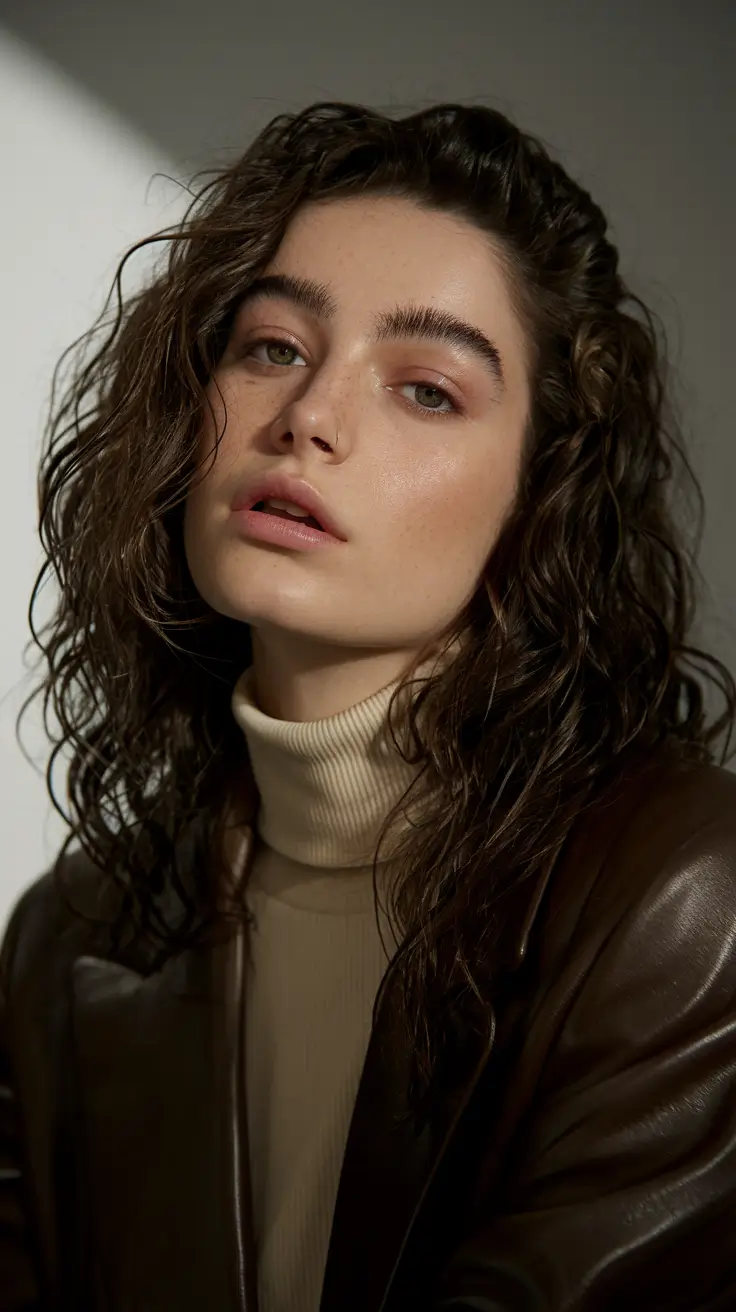 Brunette Hair Color 2026 Wet-Look Brunette Curls