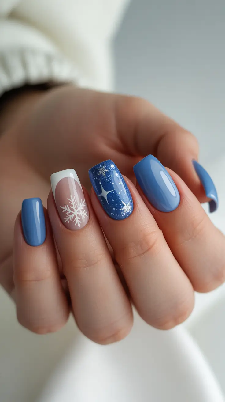 Christmas Nail Art 2025 Frosted Blue Fantasy