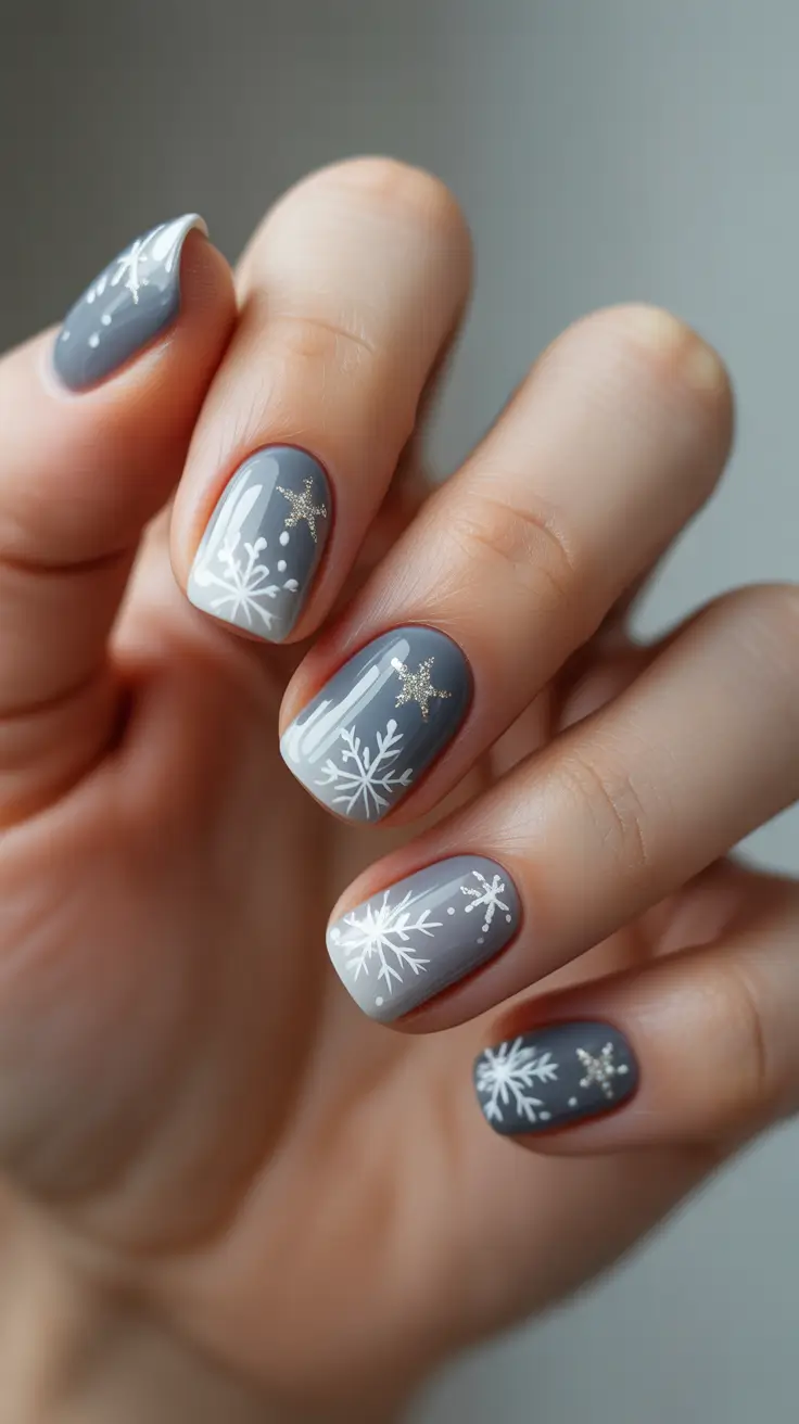 Christmas Nail Art 2025 Gray Velvet Snowfall