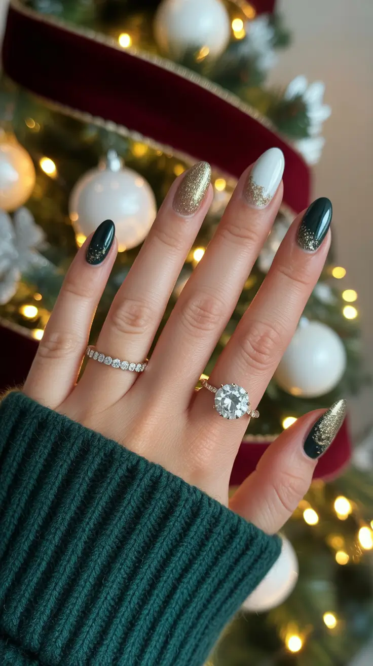 Christmas Nail Art 2025 Golden Evergreen Elegance