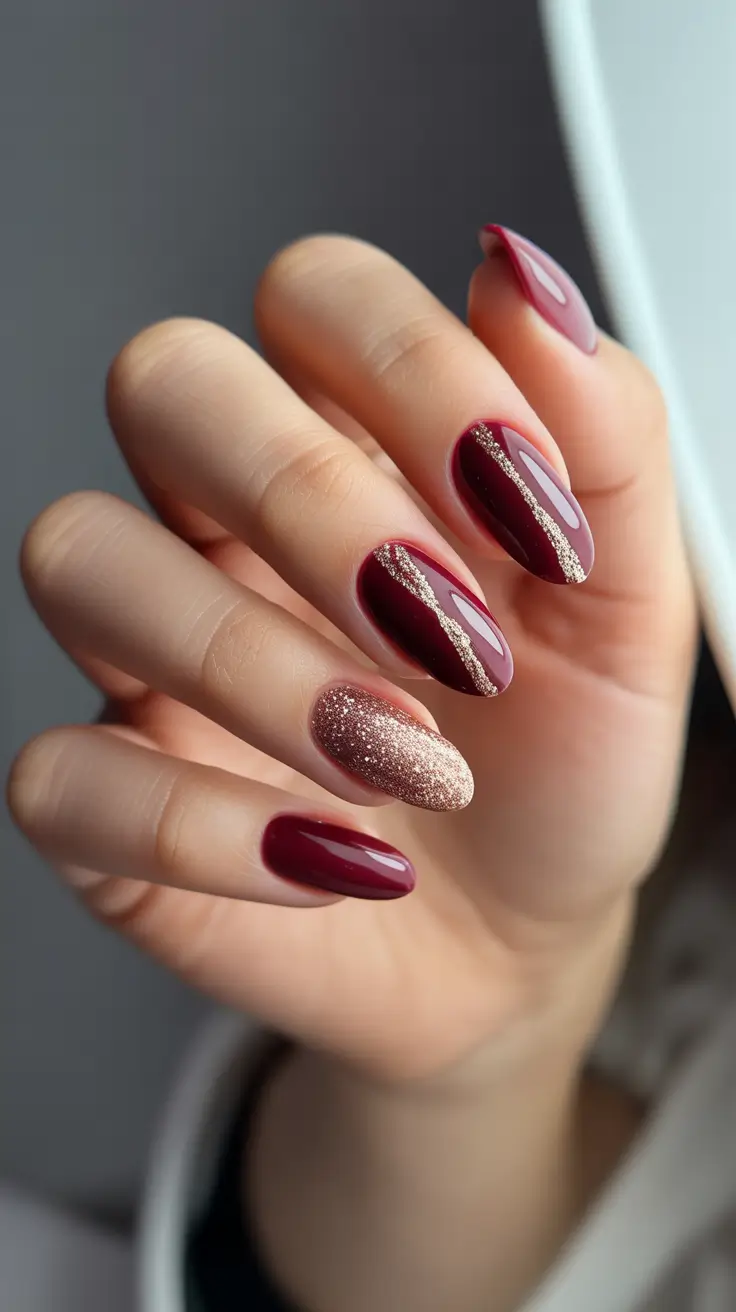 Christmas Nail Art 2025 Golden Wine Accents