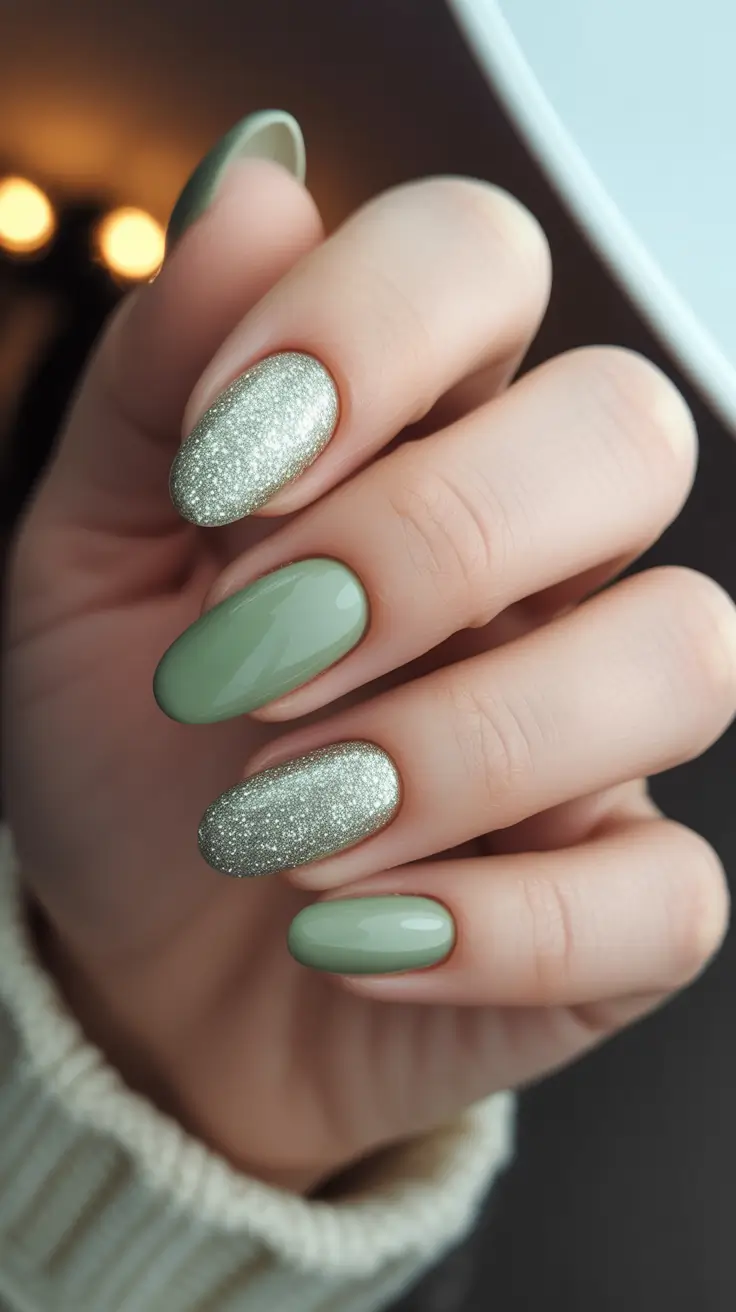 Christmas Nail Art 2025 Golden Sage Serenity