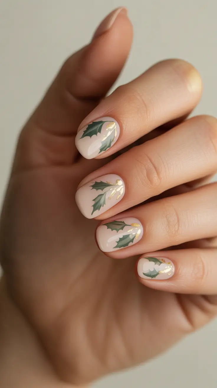 Christmas Nail Art 2025 Classic Holly Leaf Charm