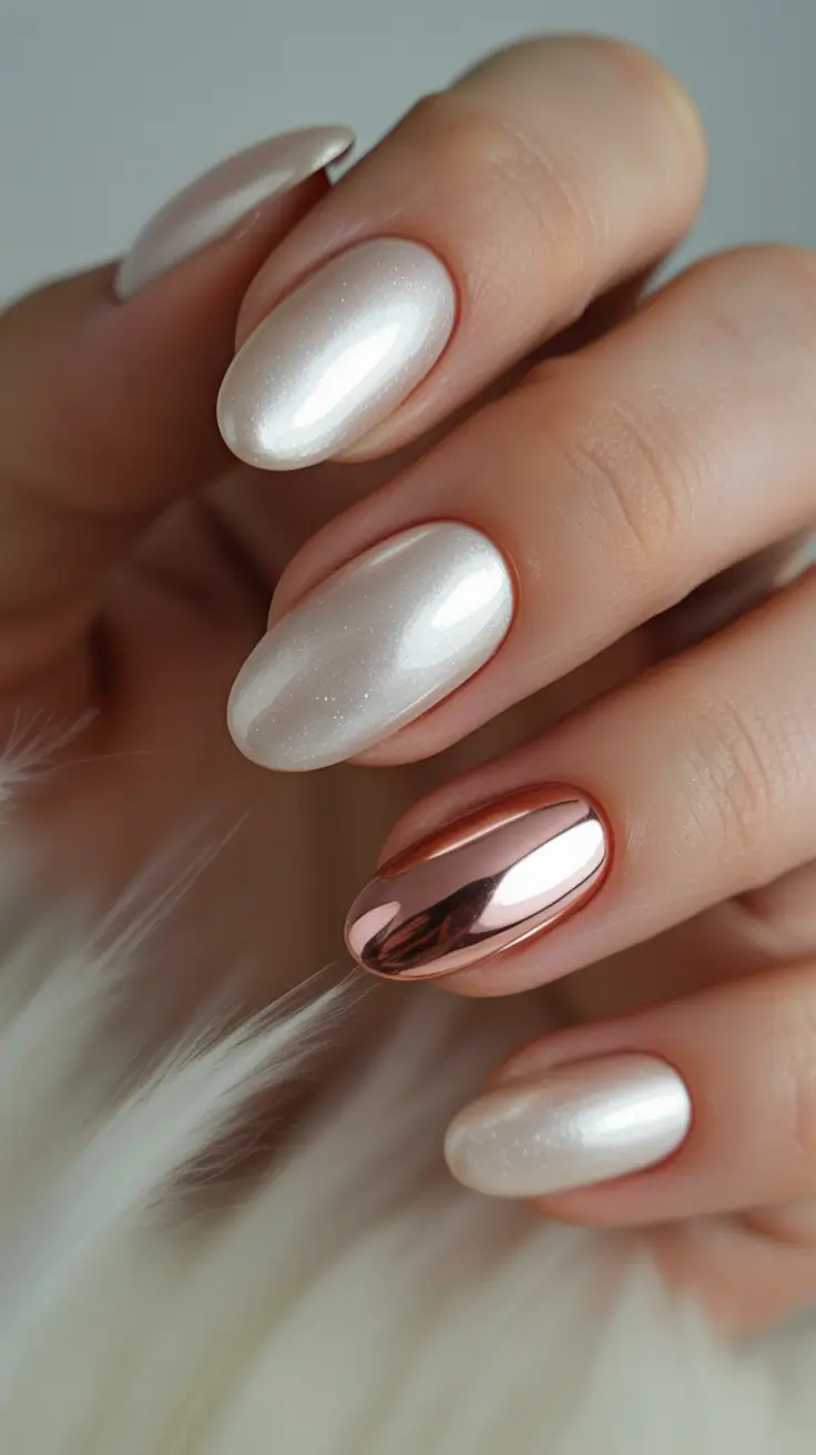 white gold chrome holiday nail design 2025