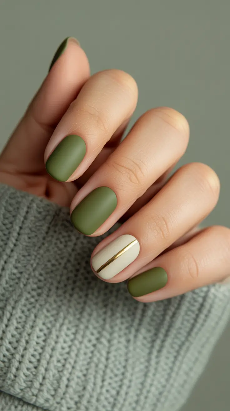 green gold matte holiday nail design 2025