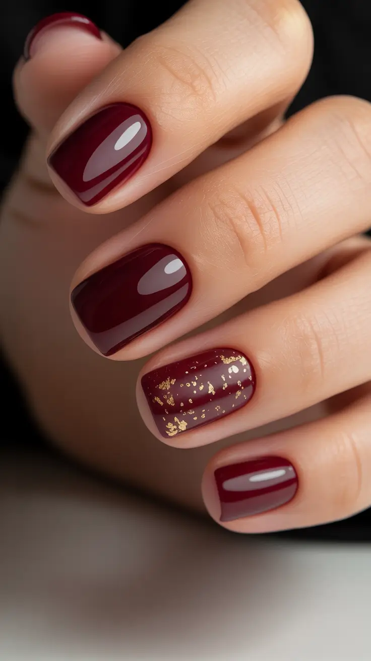 red and gold holiday nail design 2025