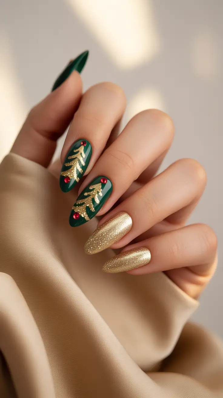 christmas nail art Golden Glow Fir