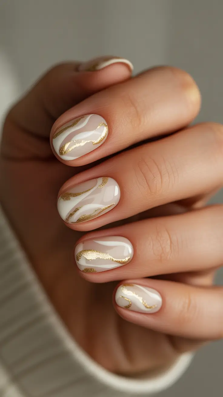 christmas nail art Golden Marble Glow
