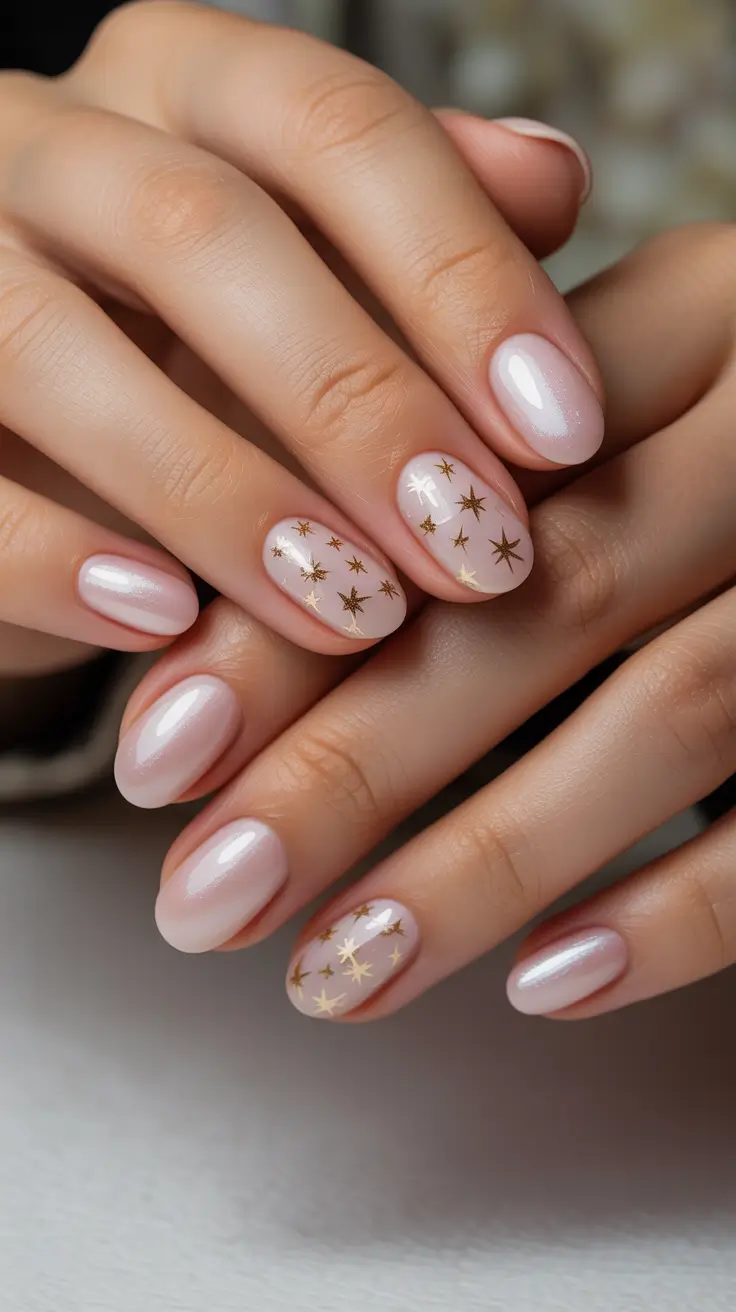 christmas nail art Golden Starry Veil