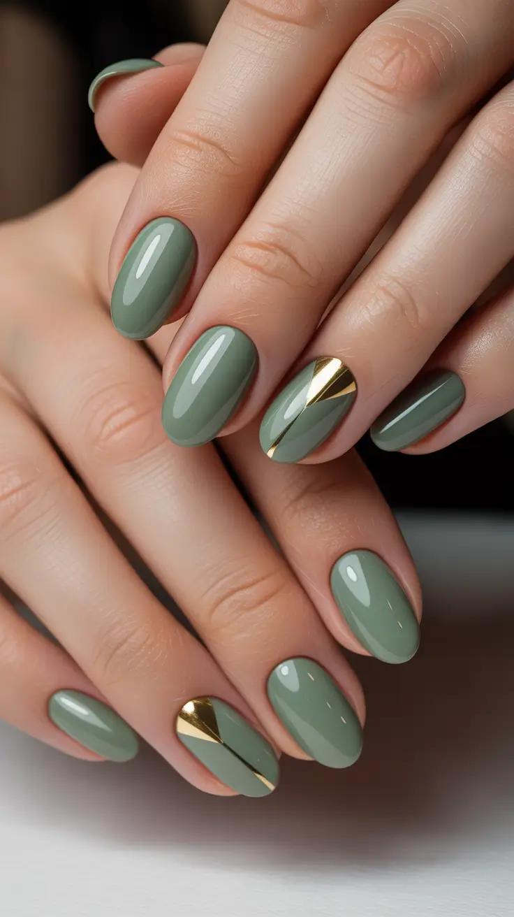 christmas nail art Sage & Gold Geometry