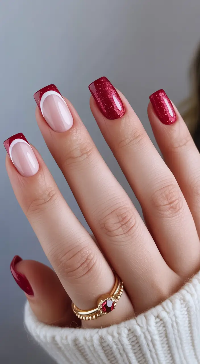 christmas nail art Crimson French Spark