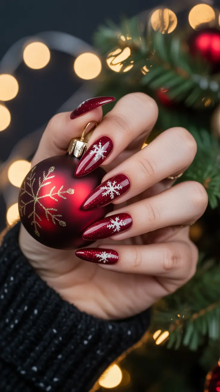 christmas nail art Crimson Snowfall