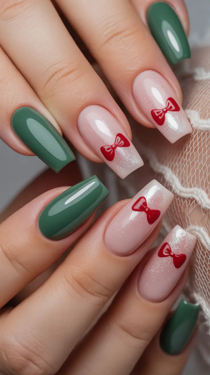 christmas nail art Festive Ribbon Charm