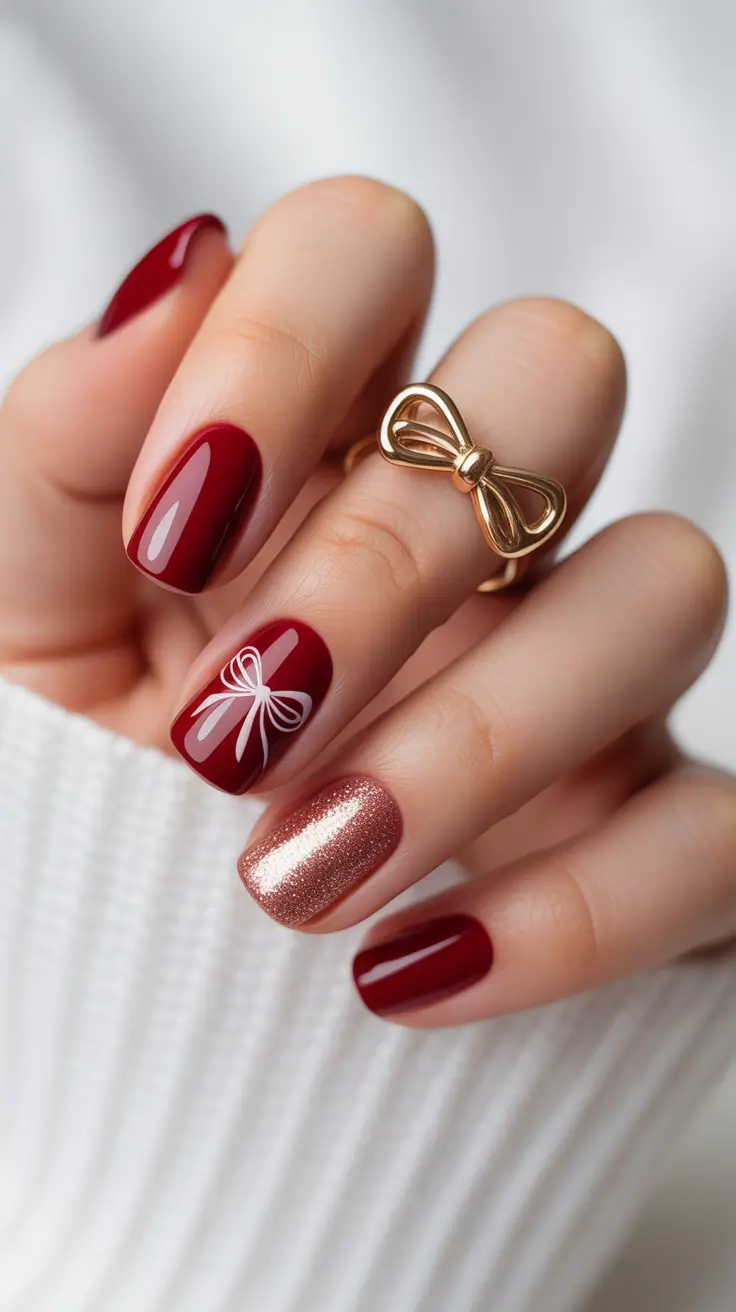 christmas nail art Classic Bow Elegance