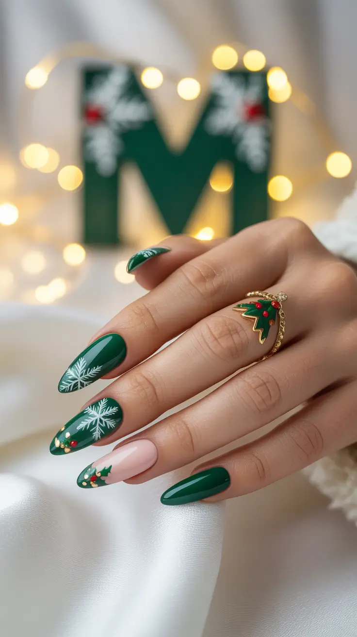 christmas nail art Evergreen Sparkle