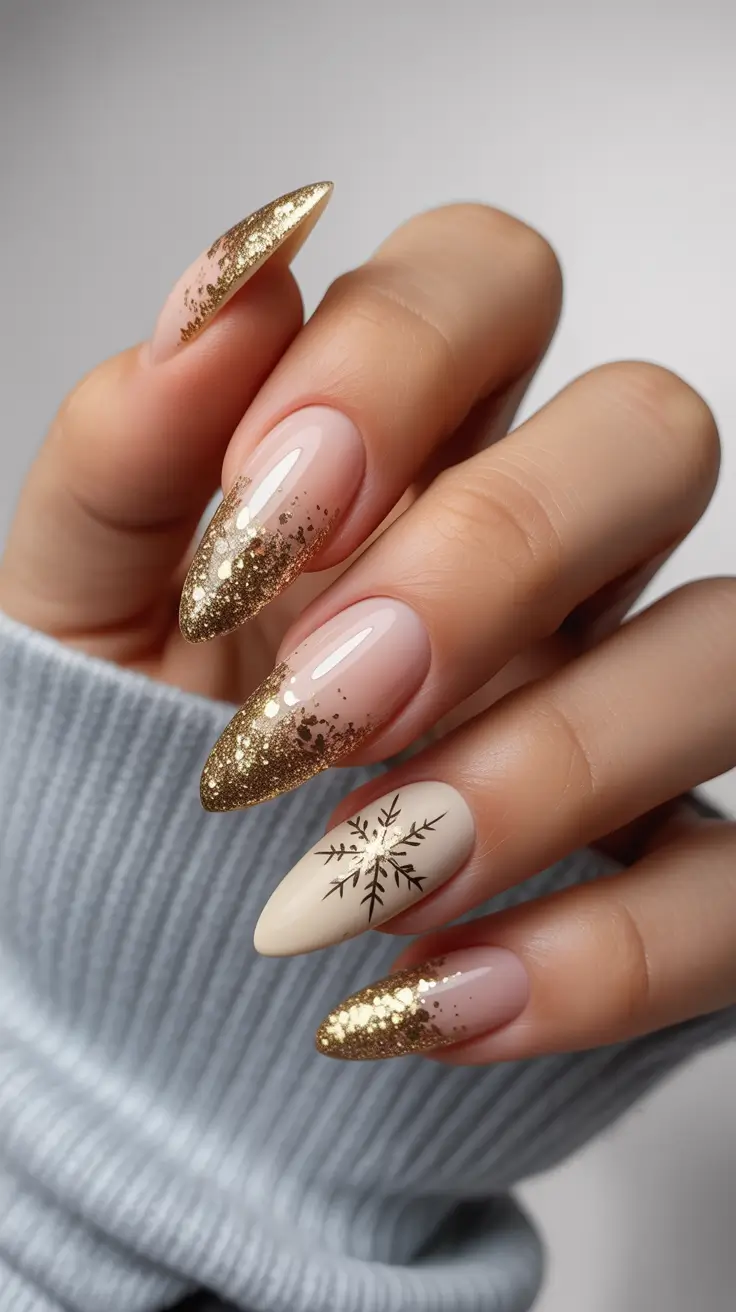 christmas nail art Golden Frosted Tips