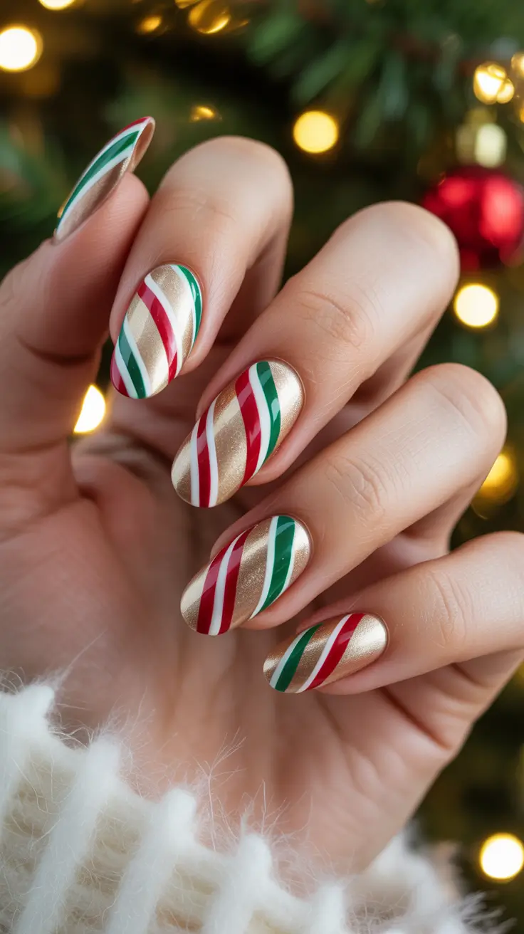 christmas nail art Candy Cane Luxe