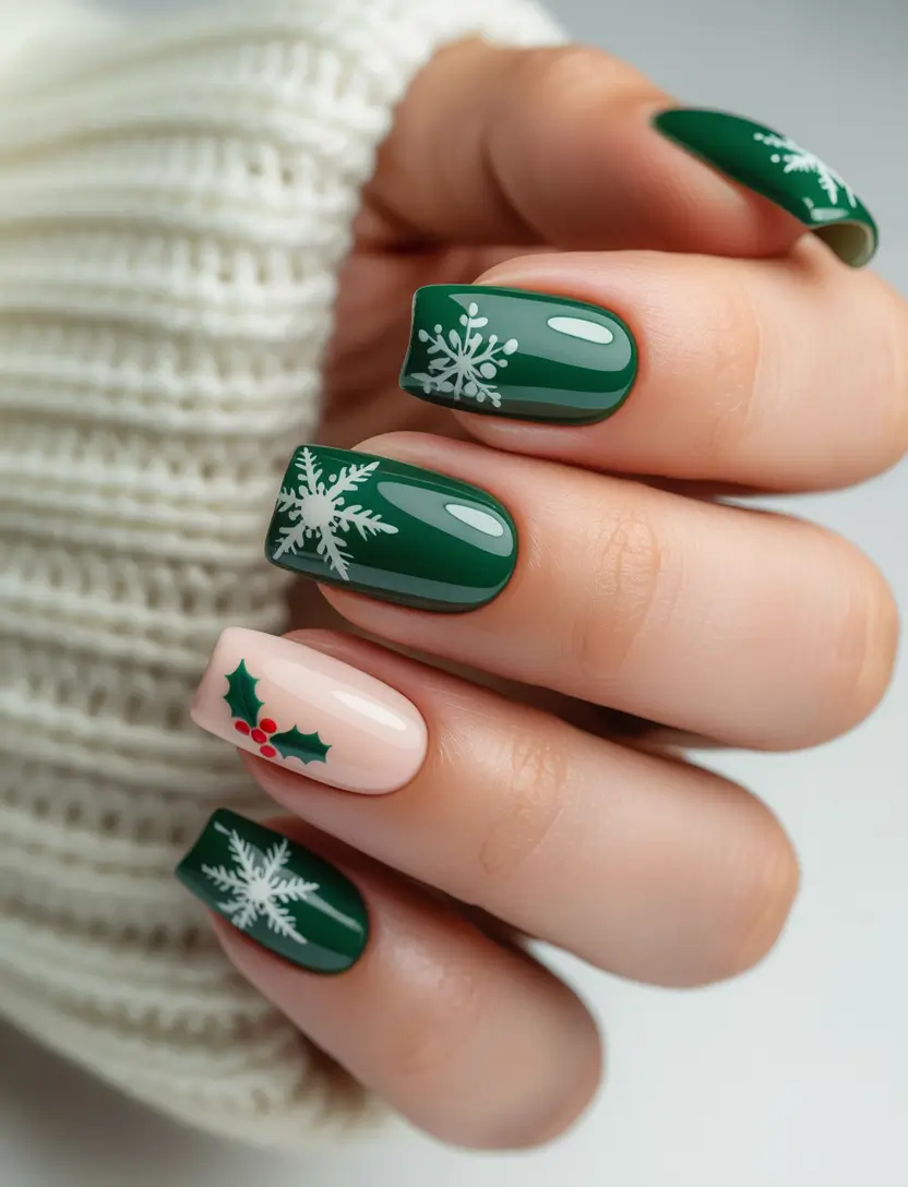 christmas nail art Emerald Snowflakes
