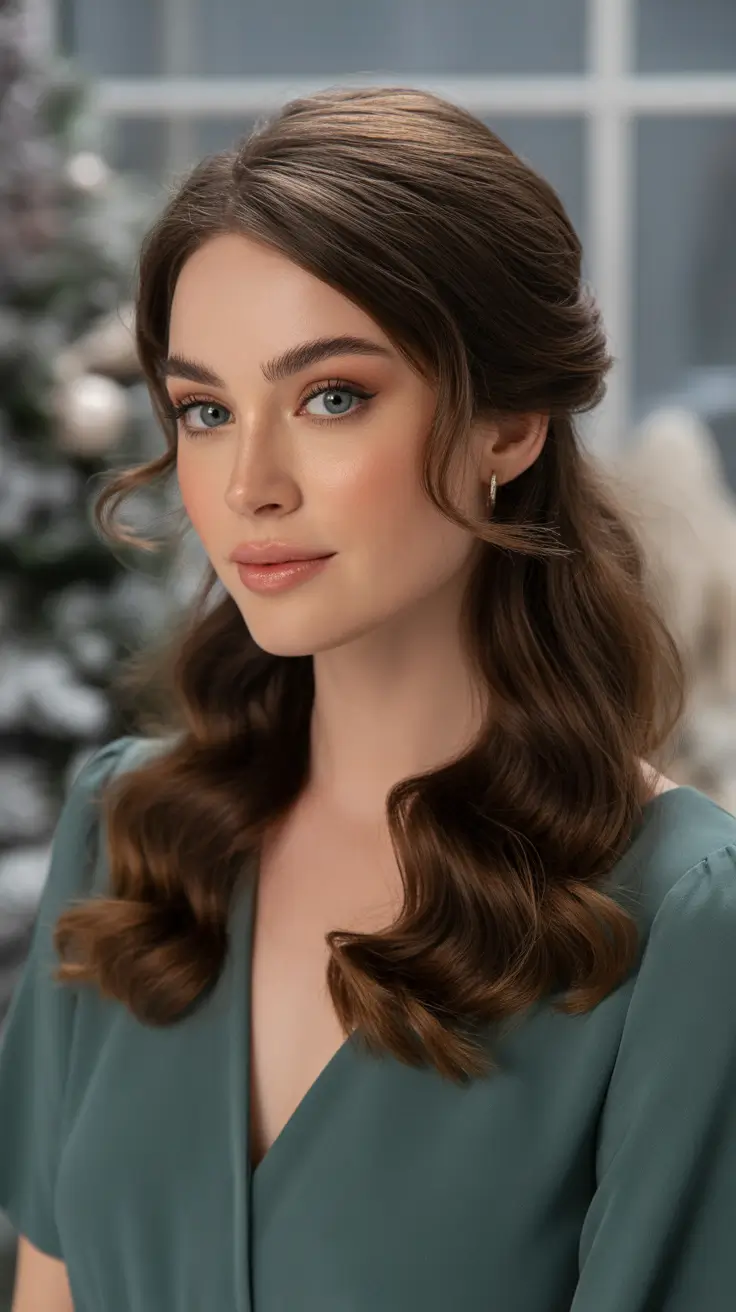 Half Up Long Curls Christmas Party Hairstyles 2025