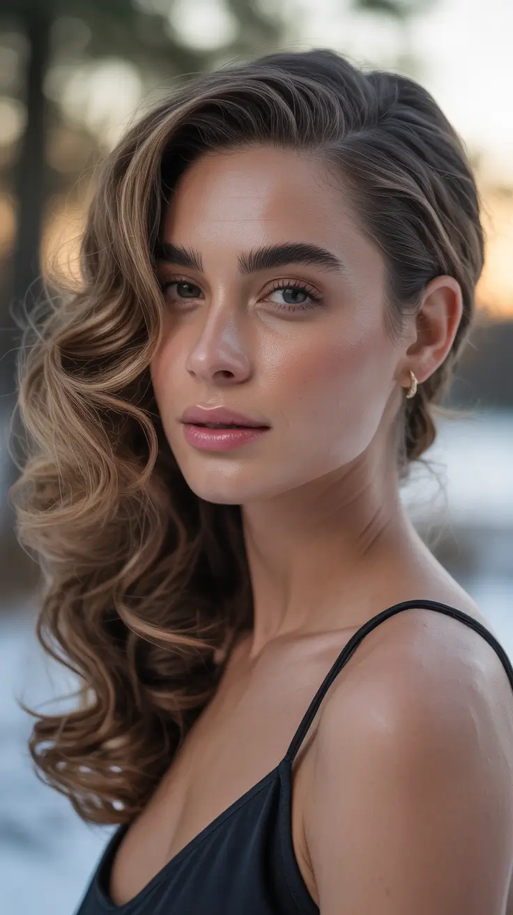 Long Curls Side Swept Christmas Party Hairstyles 2025