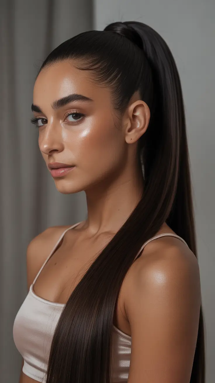 Long Sleek Ponytail Christmas Party Hairstyles 2025