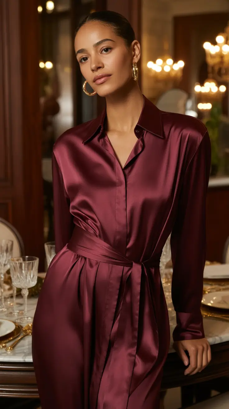 Wine Luxury: The Satin Shirt Dress 2025