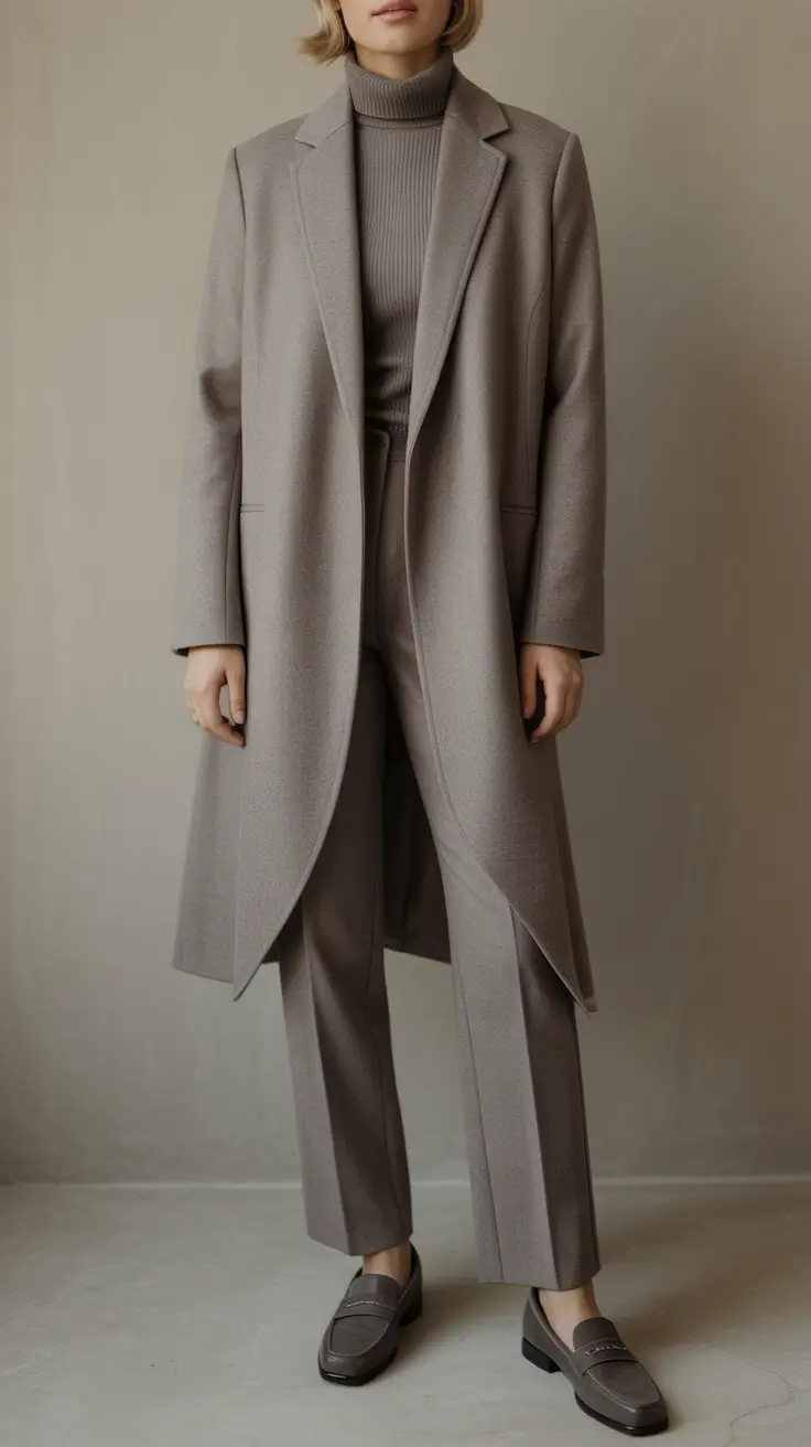 Chic Elegant cold weather outfits 2026 Power Dressing in Monochrome Warmth