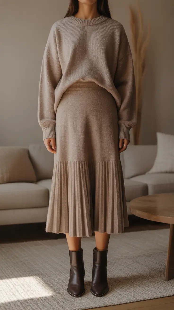 Cozy Elegant cold weather outfits 2026 Monochrome Knit Elegance