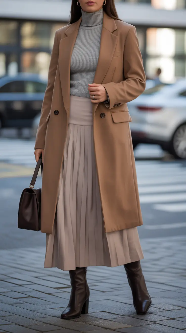 Classy Elegant cold weather outfits 2026 Downtown Pleats and Polished Neutrals