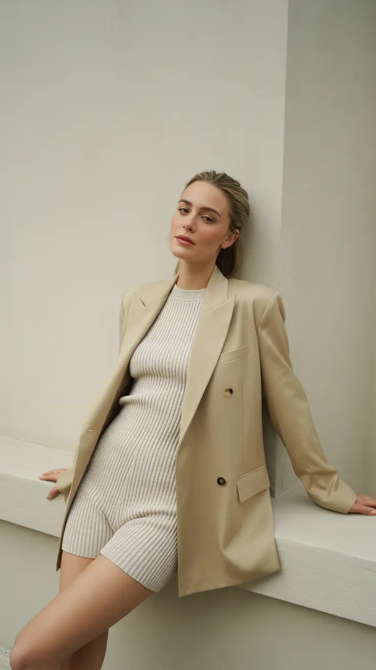 elevated knit romper blazer comfy outfit